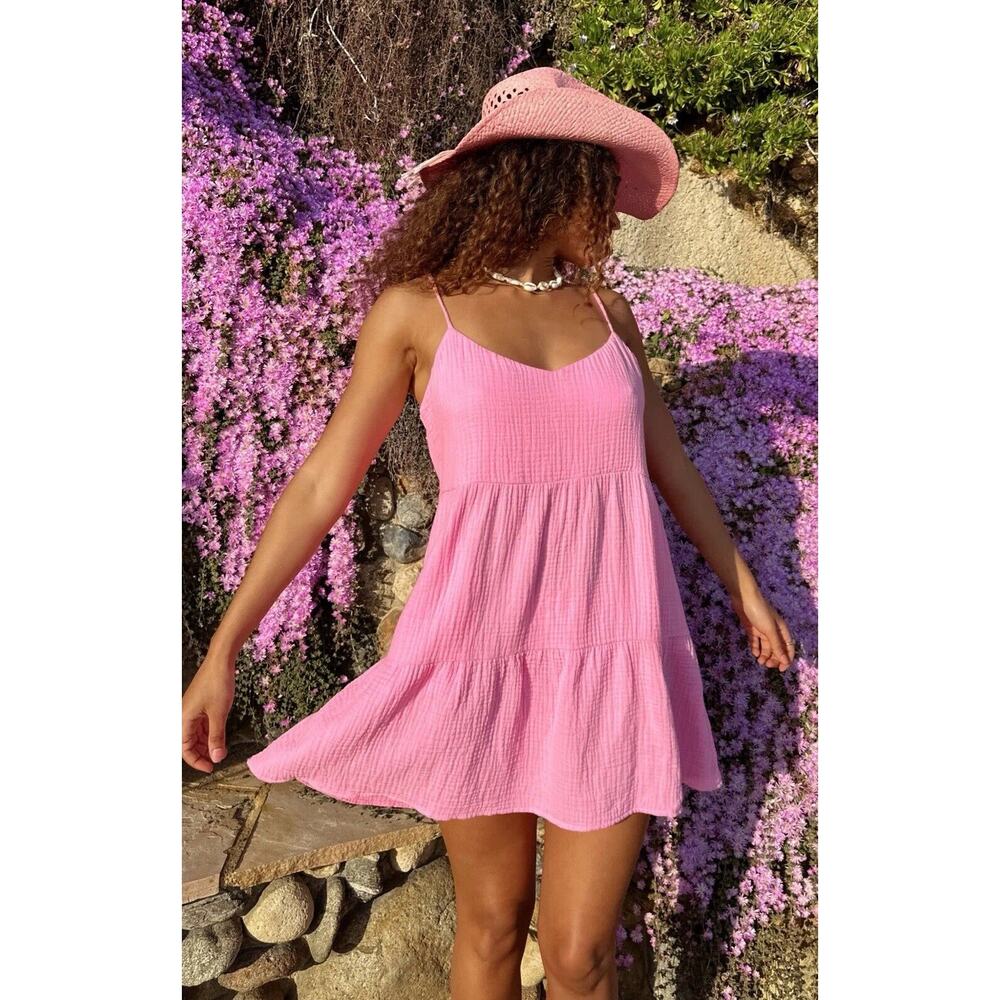 Show Me Your Mumu M Mini Dress Caroline Tiered Bubblegum Pink Sundress Beach